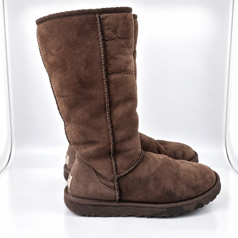 UGG Australia Tall Sheepskin Boots Women Chocolate Brown Suede Shearling Lined